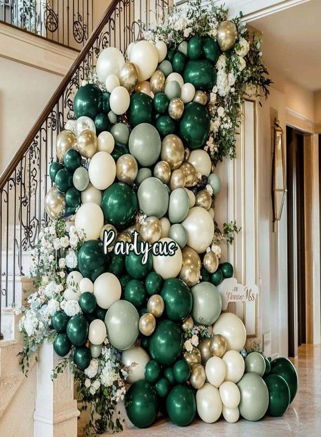 Partycus Emerald Green Gold Balloon Arch Kit Double Stuffed Dark Dusty Green Pearl White Sand Latex Christmas Balloon Garland for Birthday Wedding Anniversary Xmas Winter New Year Party Decoration - Image 2
